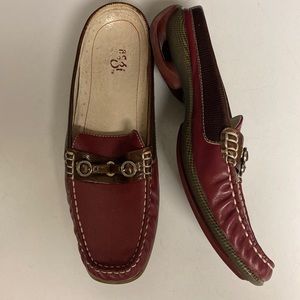ASGI Red Leather Slip On Mule Loafer Shoes Size 8M